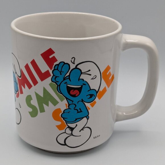 Vintage 1980s Smurf Smile Mug - 3.5 Inches Tall - Picture 1 of 7